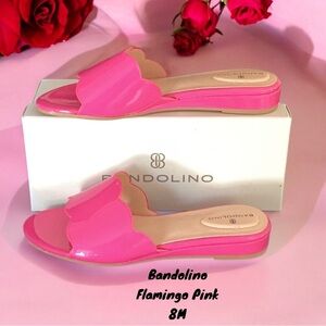 Bandolino Kayla3 Scalloped Edge Demi Wedge Sandal Flamingo Pink Patent 8M New